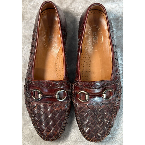 Maus & Hoffman Dark Brown Woven Leather Slip On Loafers Mens Size 10